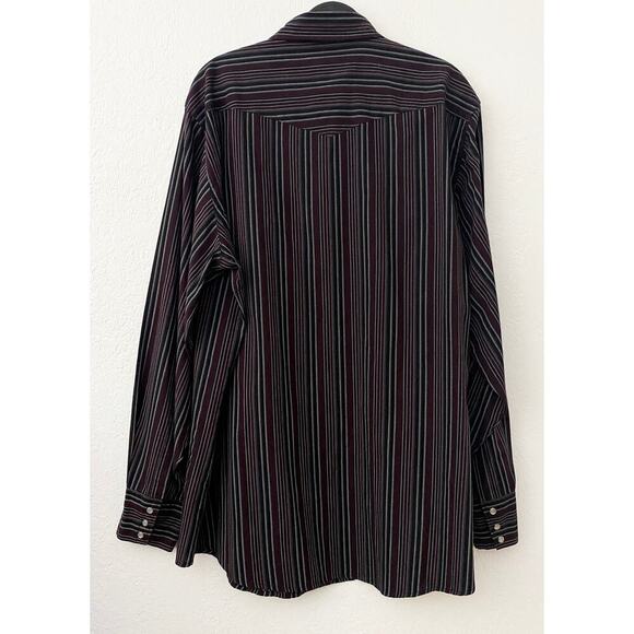Bit & Bridle Mens Purple Black Gray Striped Western Shirt Pearl Snap Buttons XLT - Picture 2 of 7